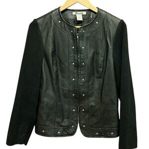 Nygard Collection Black Leather Knit Sleeve Zip Front Jacket Size M